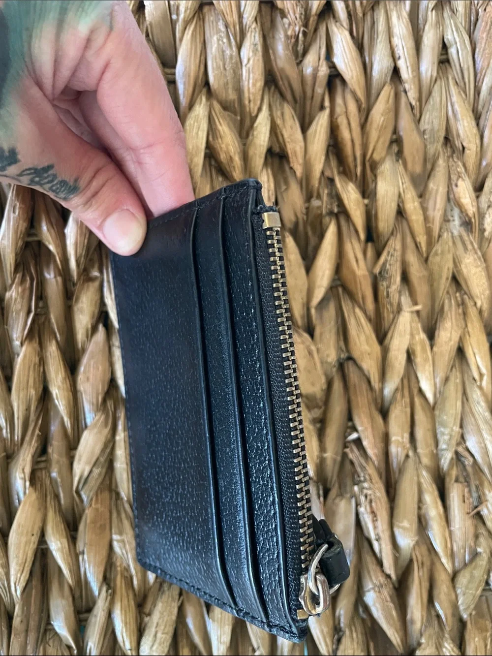 kate spade Black Leather Zip Card Holder with Gold Logo